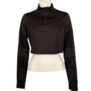 Forever 21 Crop Top Women’s Medium Black Long Sleeve Active Half Zip Stretch